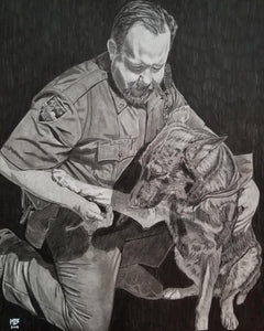 Police Officer & Dog, "Cor Belitore" Pencil on Paper Drawing, Commission work "SOLD"